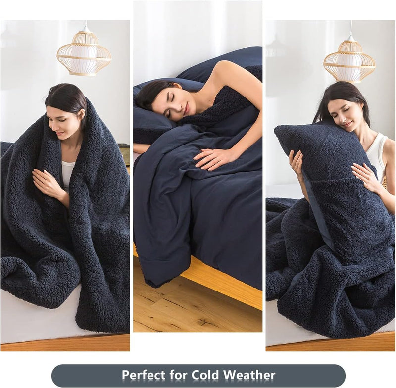 Warm Comforter Queen Size Sherpa Comforter Set Fuzzy Bedding Comforters