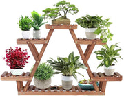 TriStand 3-Tier Wooden Plant Stand – Carbonized Pine Wood Display Shelf