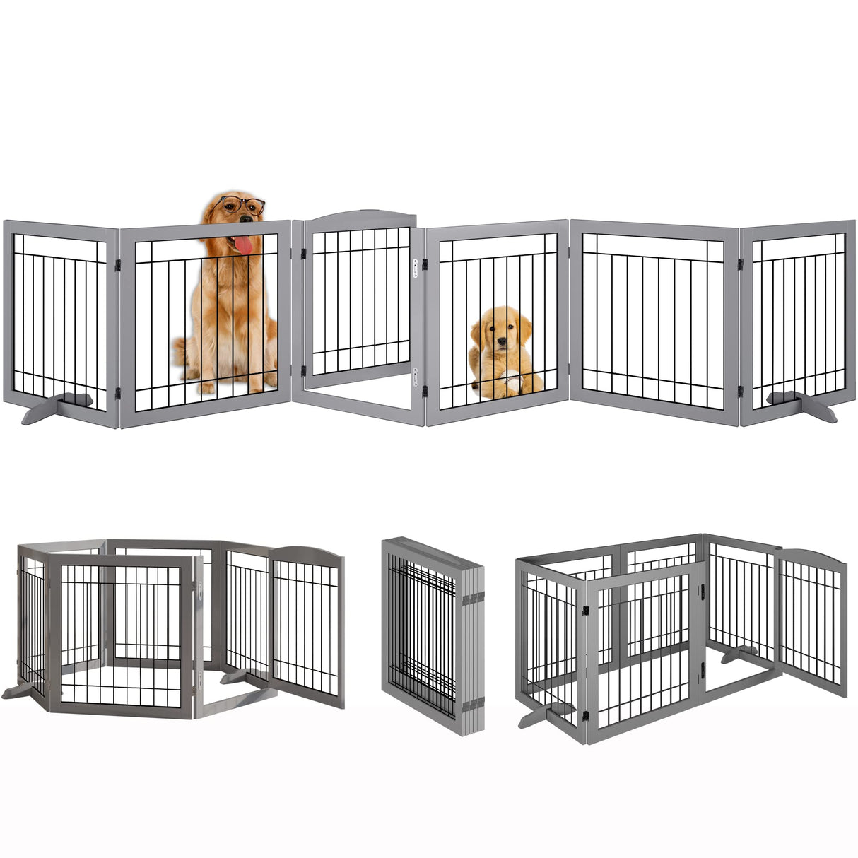 Folding Pet Gate 144" Wide, 30" Tall No-Assembly Wooden Dog Gate