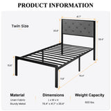 Twin Size Metal Platform Bed Frame,Fabric Upholstered Button Tufted Headboard