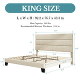 King Size Bed Frame with Headboard, Fabric Upholstered Platform Bed