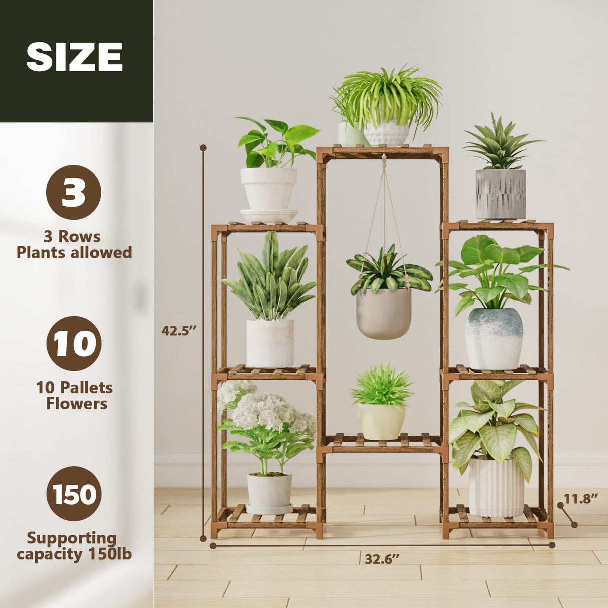 Hanging Plant Stand Large Plant Shelf  Rack Wooden Tiered Plant Holder