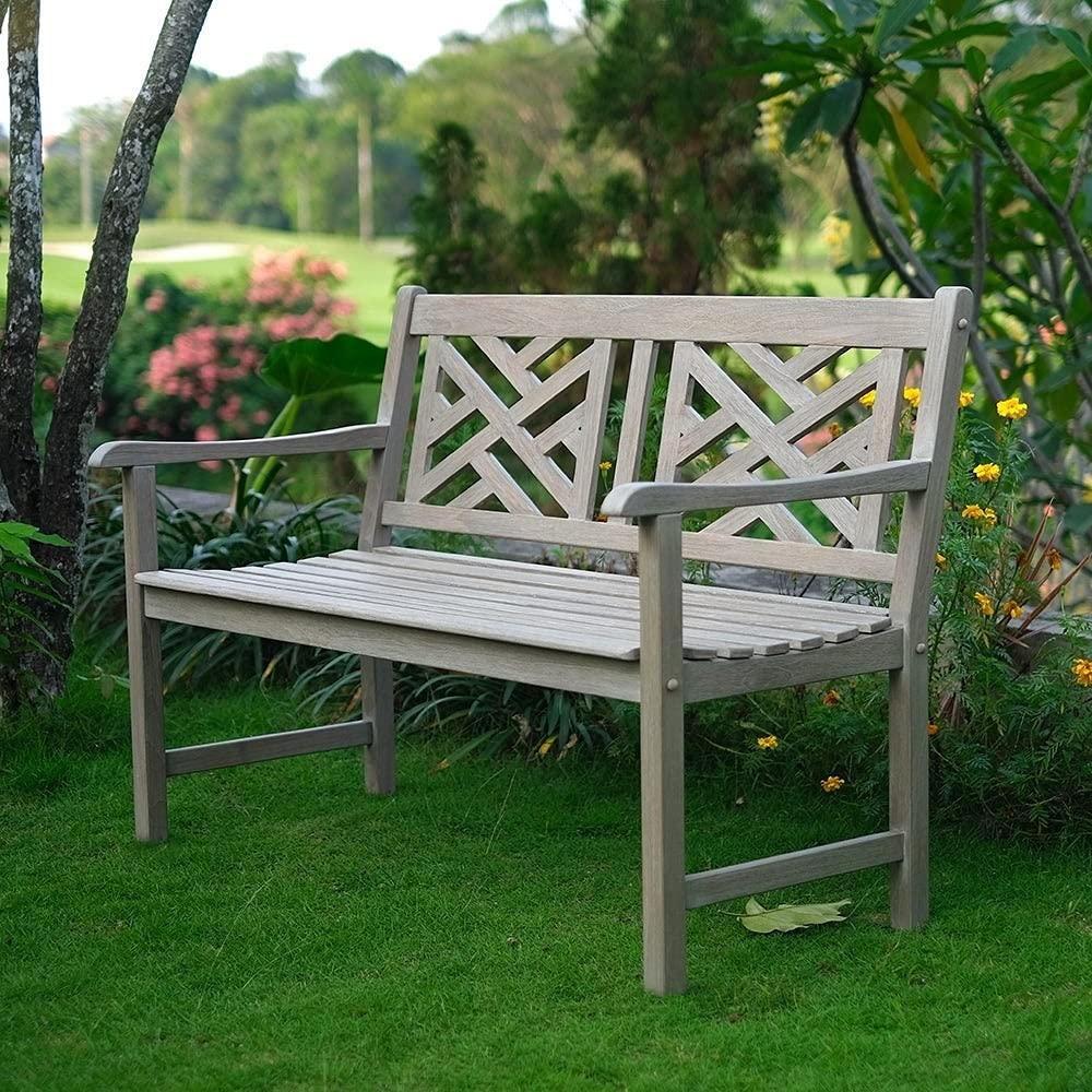 Casual Maine Outdoor Garden Bench for Patio Furniture, 4-Foot, Weathered Gray