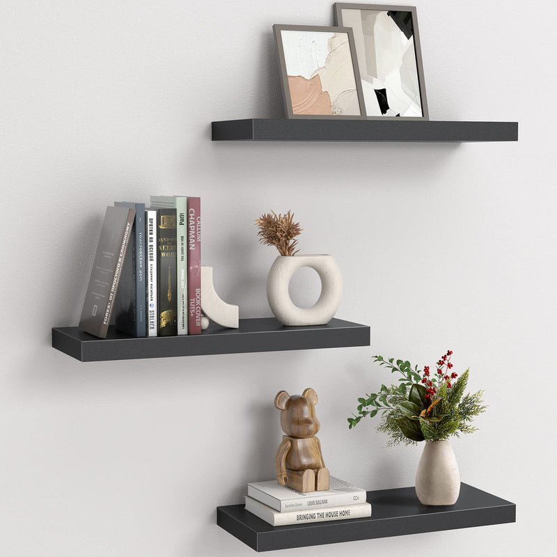 Floating Shelves Black, Wall Shelves with Invisible Brackets for Bedroom, Bathroom