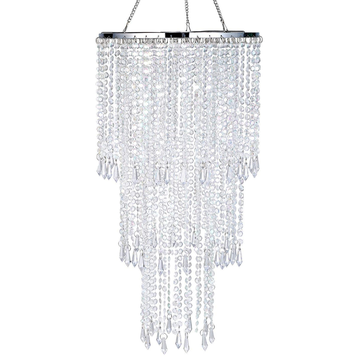 Modern Chrome Beaded Hanging Chandelier (W10.25 x H20”)