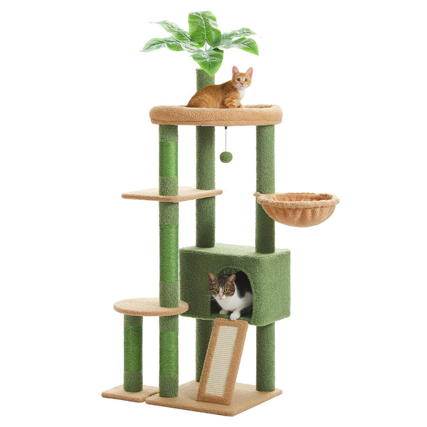Cactus Cat Tree for Indoor Cats, 53'' Green Cat Tower with Large Cat Condo