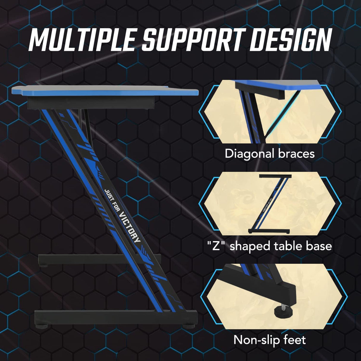 Computer Desk Z Shaped Workstation Ergonomic Table with Headphone Hook