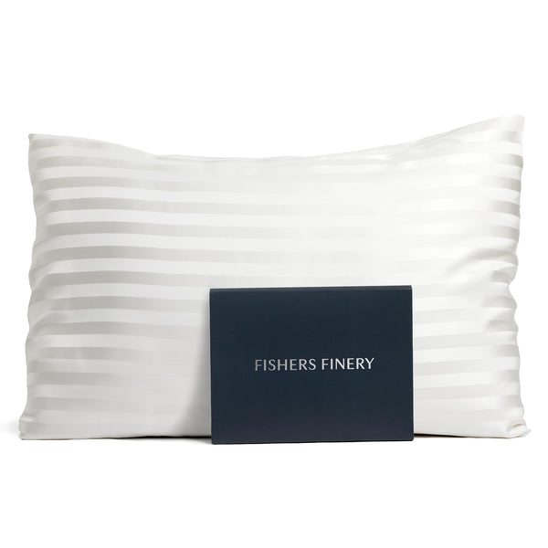 25mm 100% Pure Mulberry Silk Pillowcase, Good Housekeeping Winner (White Stripe, Queen)