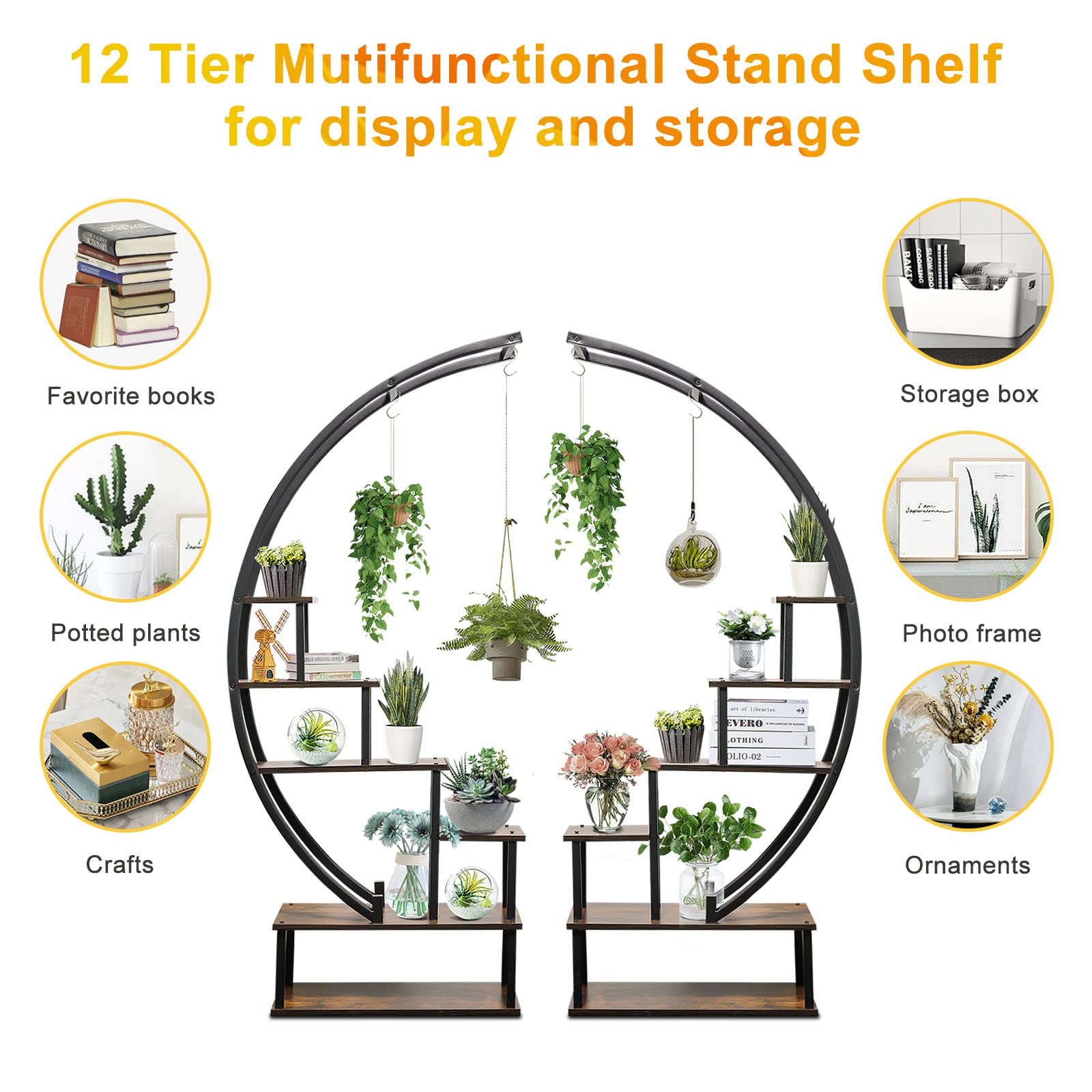 ElevenS 2-Piece 6-Tier Half Moon Metal Plant Stand