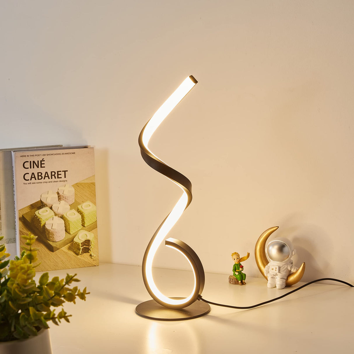 Spiral Dimmable LED Table Lamp, Modern Bedside Lamp