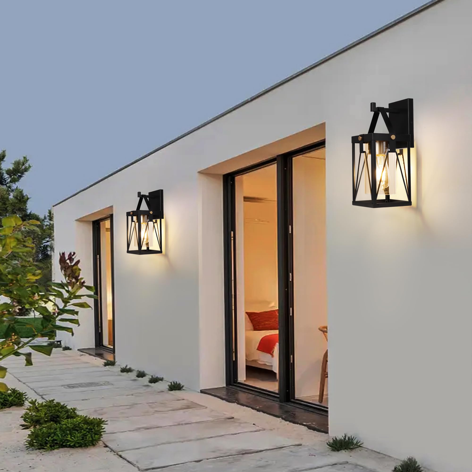 Outdoor Lantern, Exterior Waterproof Light Fixture, Black  Mount Sconce