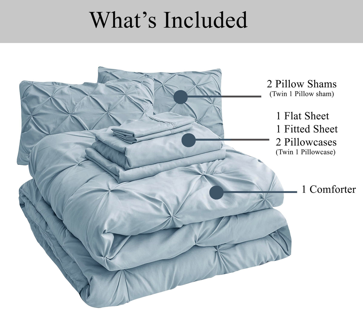 Queen Comforter Set – 7 Piece Bed in a Bag – Pinch Pleated Queen Size Bedding Set