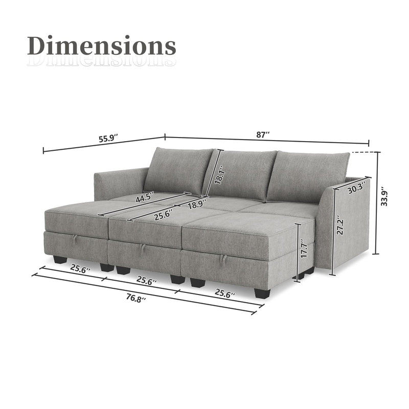 Convertible Modular Sectional Sofa with Ottomans Polyester Fabric Sleeper Sectional Couch