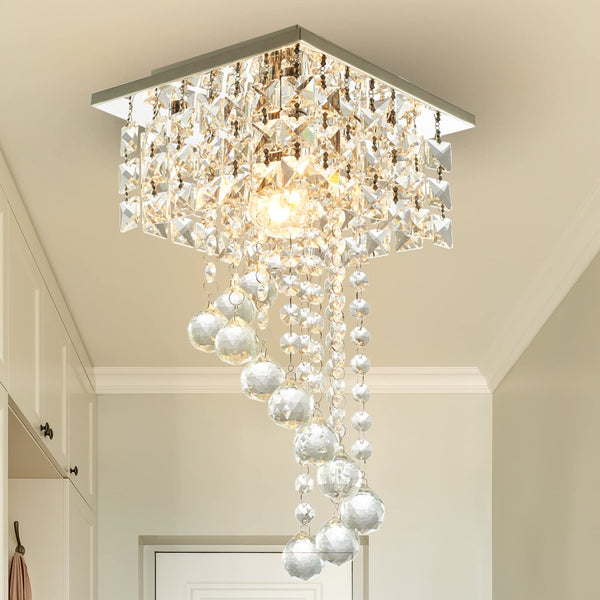 Mini Crystal Chandelier, Modern Small Chandeliers Ceiling Light Fixture Square Flush