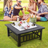 Multifunctional Table 32in Square Firepit Stove Backyard Garden Fireplace