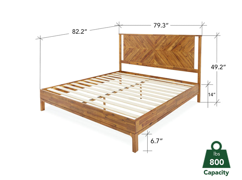 Vivian 14 Inch Deluxe Bed Frame with Headboard - Rustic & Scandinavian Style with Solid Acacia Wood