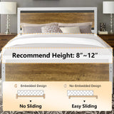 Queen Platform Bed Frame with Wooden Headboard and Footboard, Metal Bed Frame