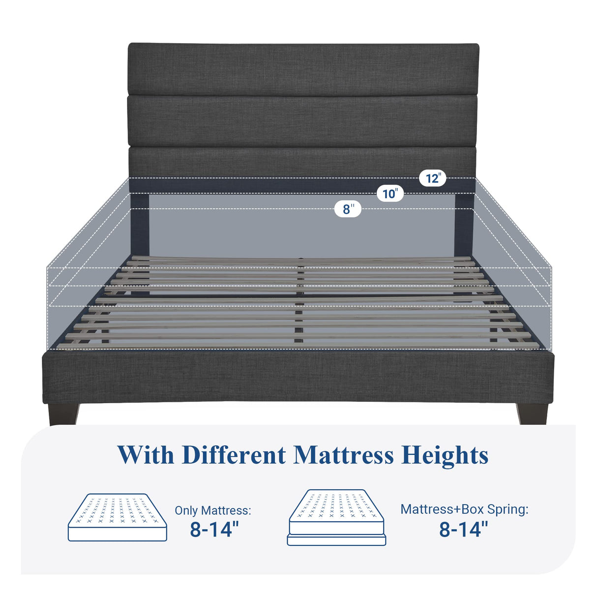 Full Size Platform Bed Frame with Fabric Upholstered Head