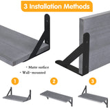 Floating Shelves, Set of 4, Gray Wood Wall Mounted Shelf for Living Room, Bathroom