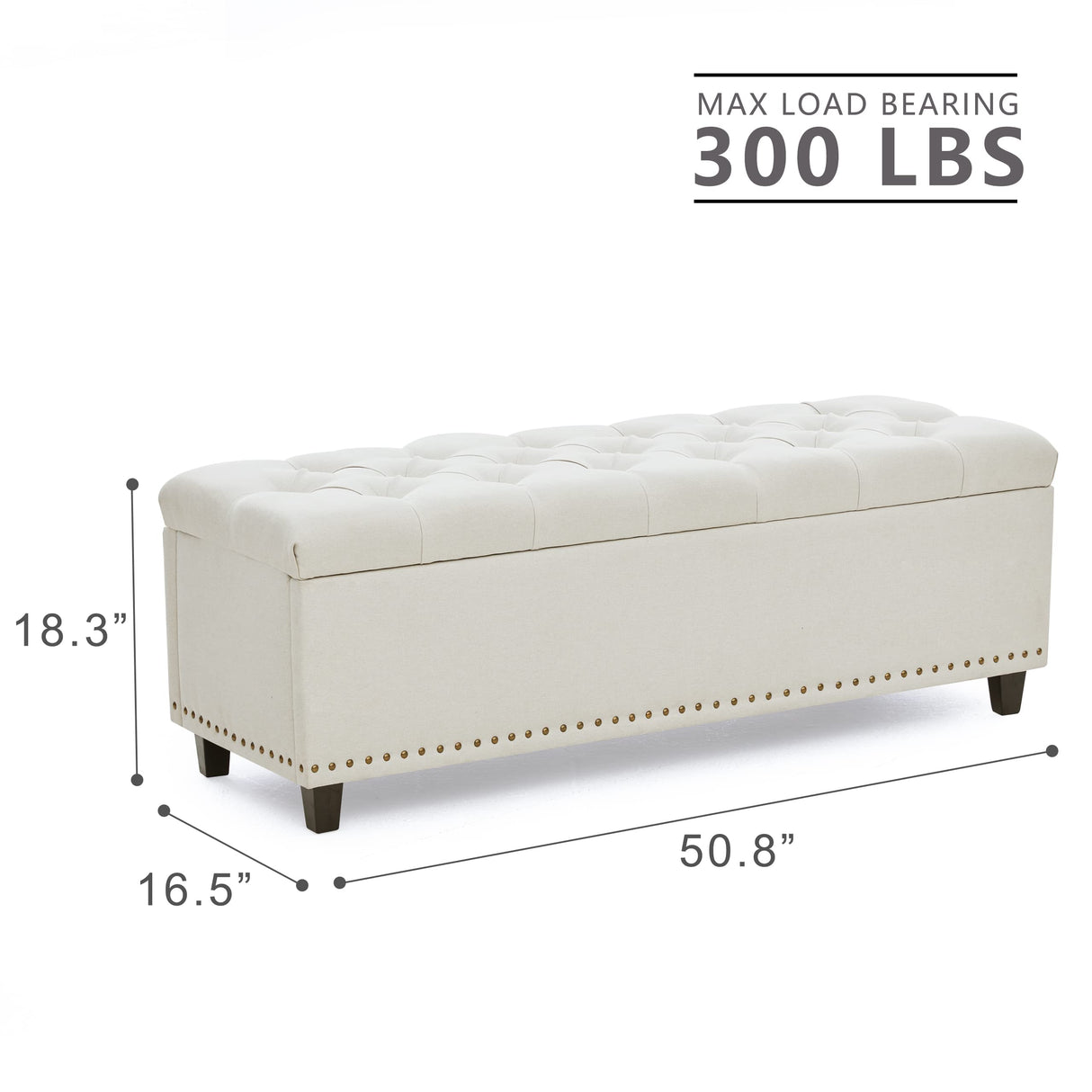 Ottoman with Storage，50.8-inch Storage Bench