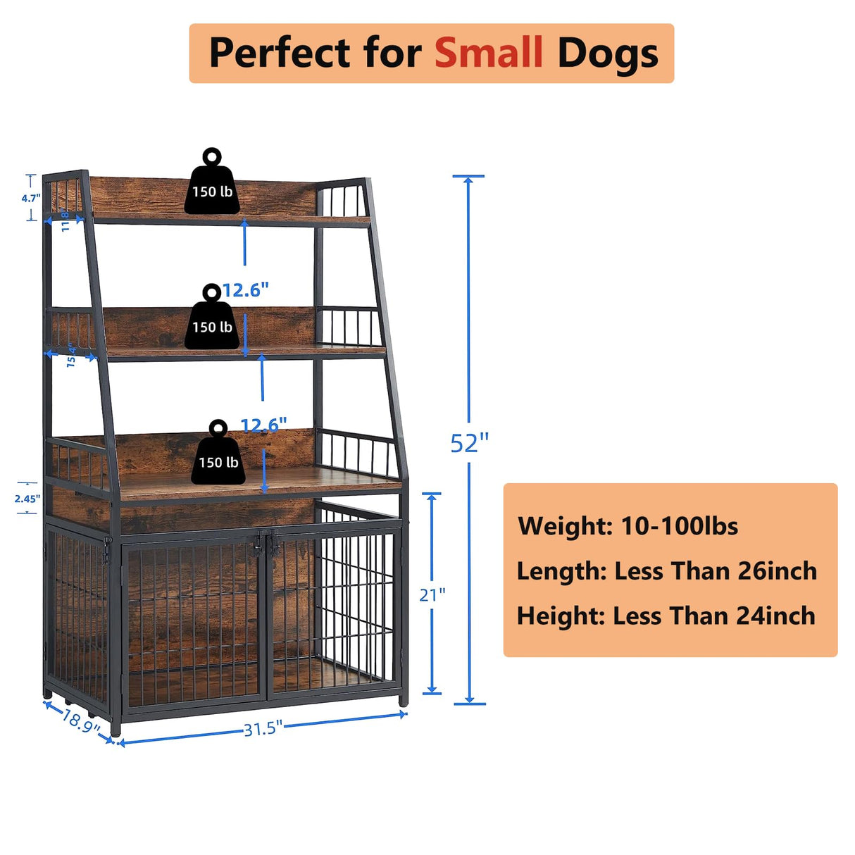 Furniture Style Dog Crate for Small Dog, Heavy Duty Anti-Chew Dog Kennel Furniture