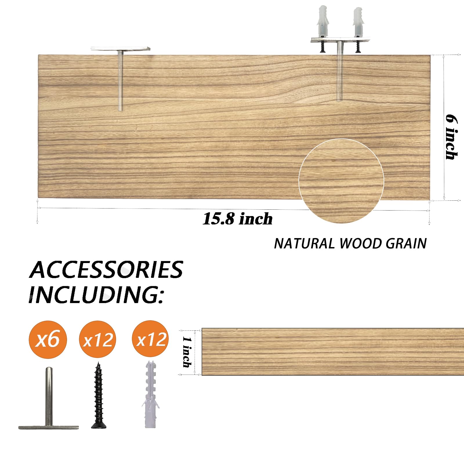 Floating Shelves, Rustic Solid Wood Shelves Set of 3,Floating Shelves for Wall Mounted