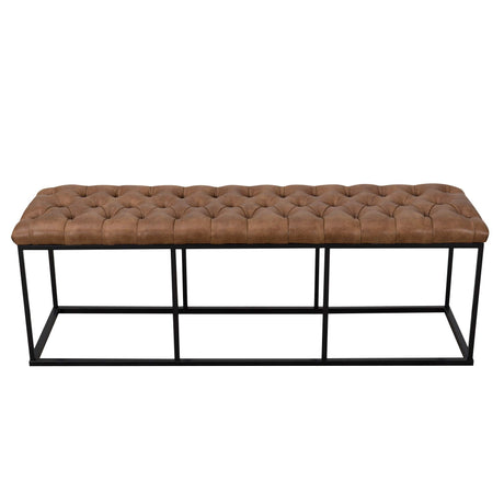 Faux Leather Button Tufted Decorative Bench with Metal Base, Brown