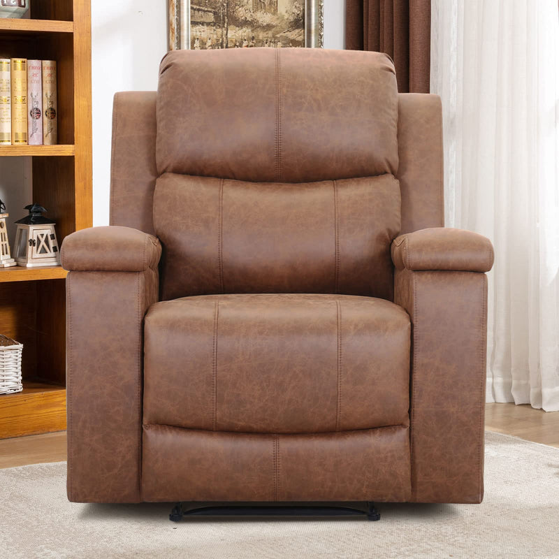 Leather Recliner Chair, Classic and Traditional Recliner with Overstuffed Arms and Back, Manual Single Sofa
