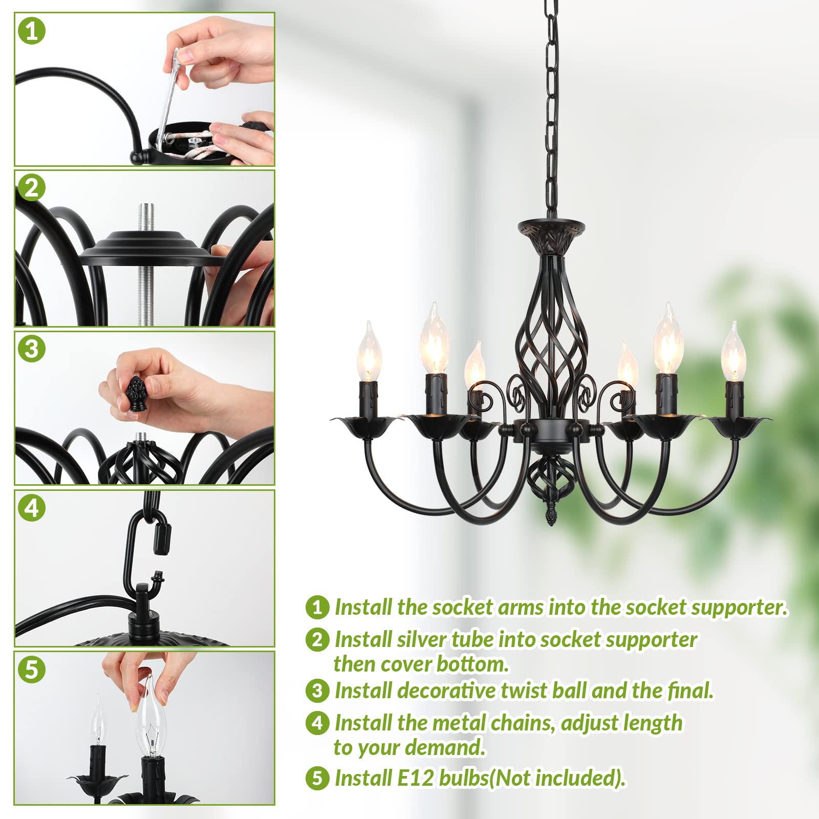 6-Light Farmhouse Candle Chandelier for Living Room