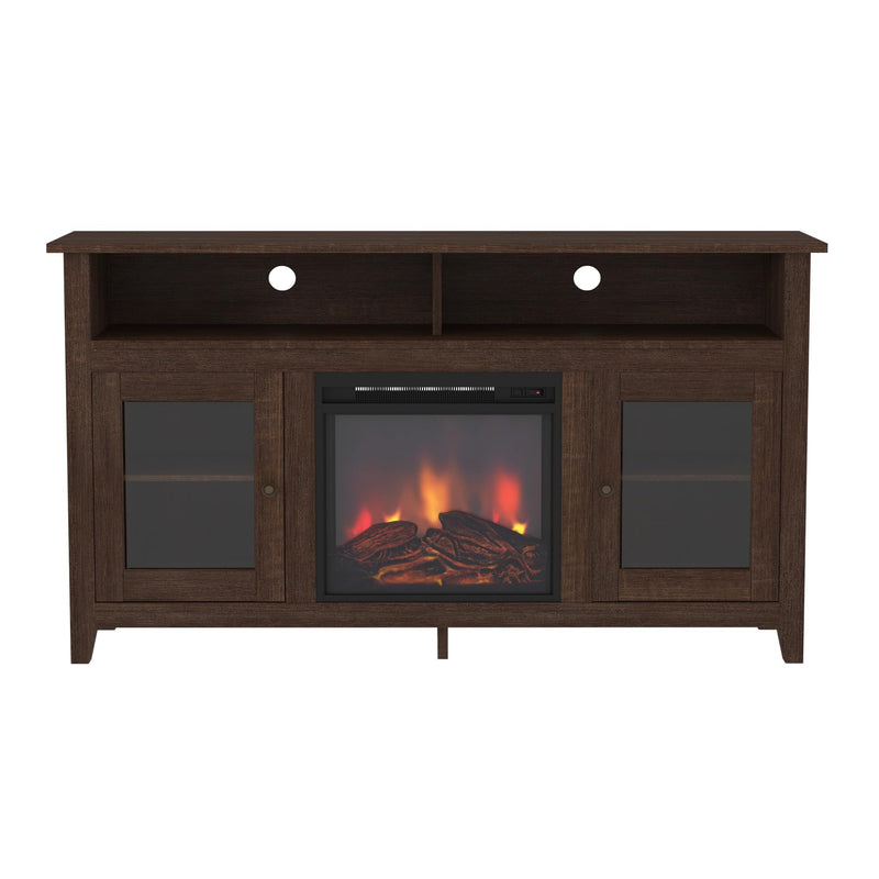 Glass Door Highboy Fireplace TV Stand for TVs up to 65