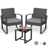 3 Pieces Wicker Patio Furniture Set, Outdoor Rocking Chair Sets with Cushion, Porch