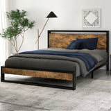 Queen Bed Frame with Wood Headboard and Footboard