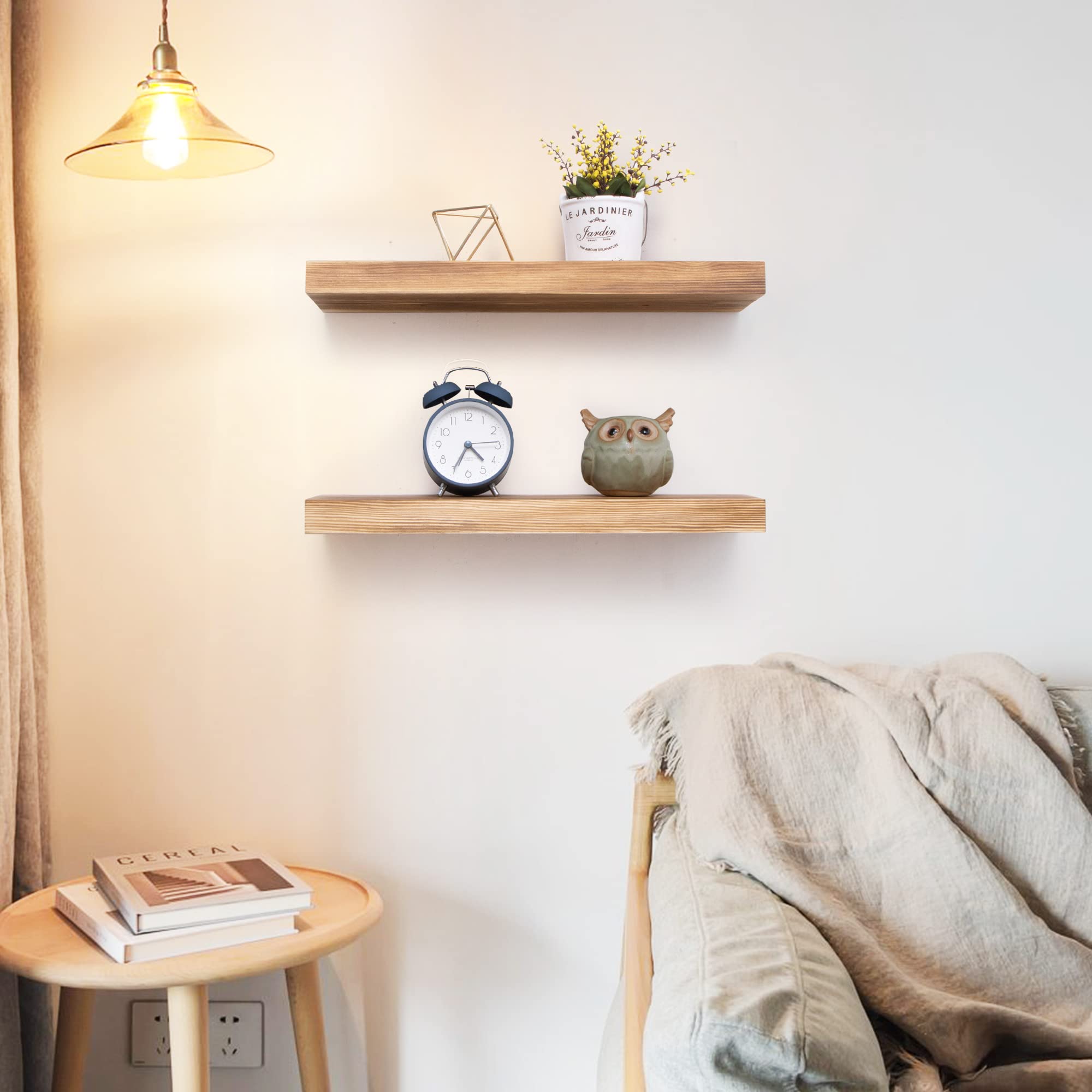 Floating Shelves Wall Mounted Set of 2 - Handcrafted European Pine Natural Rustic