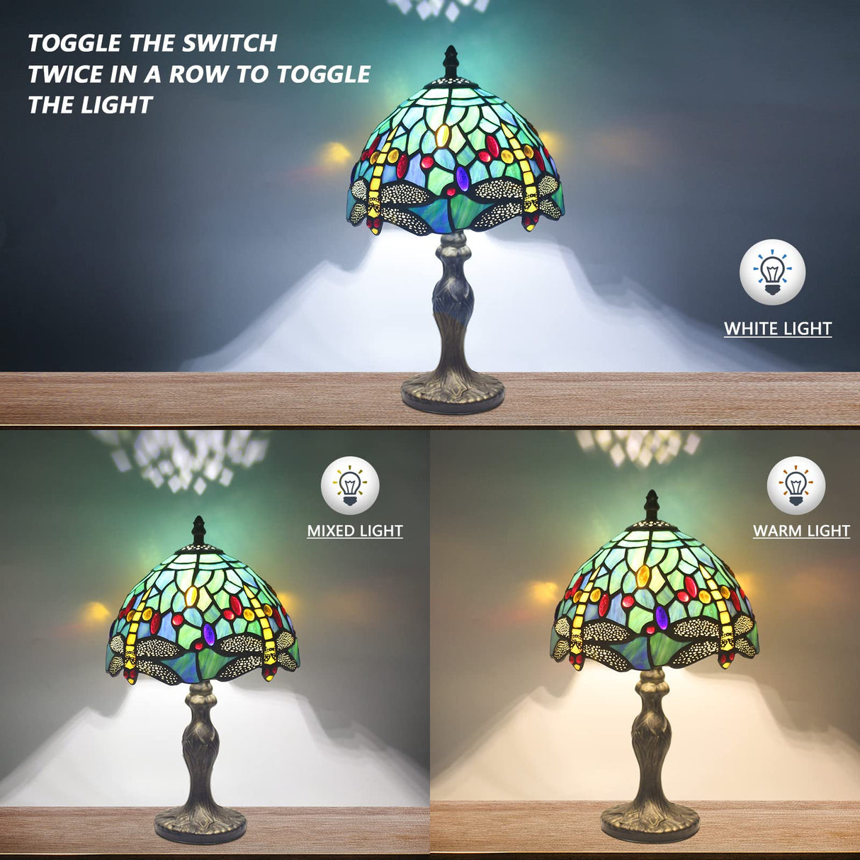 Tiffany Table Lamp Stained Glass Crystal Bead Style Table Light