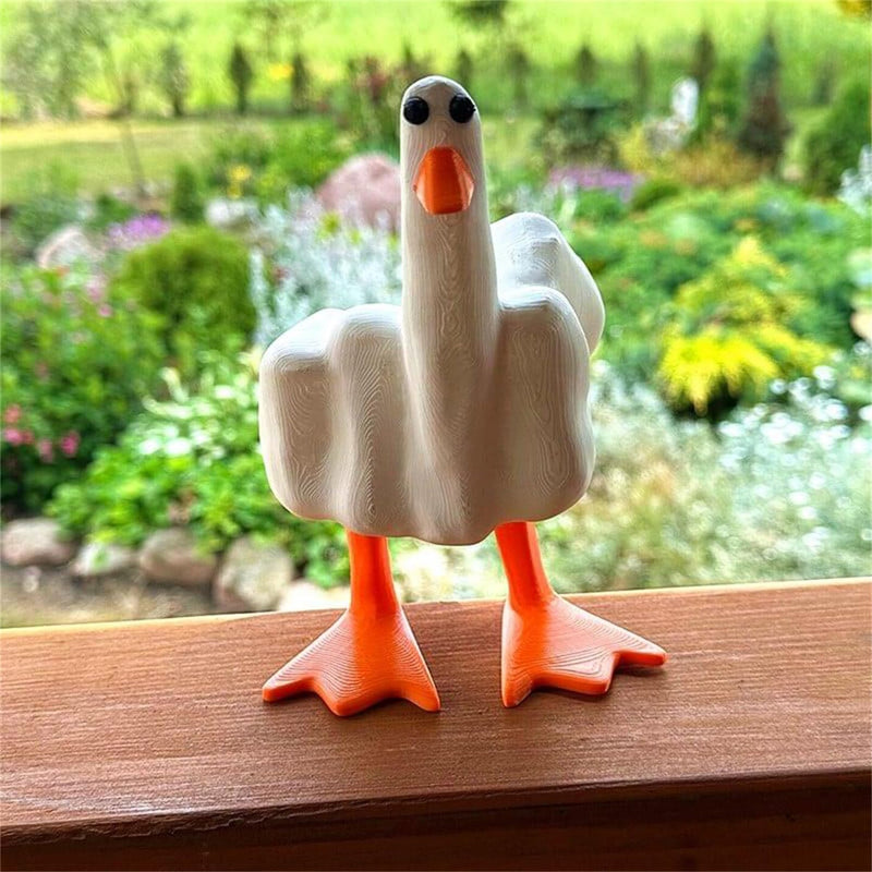 Funny Little Duck Figurine Ornament Decor ,Cute Middle Finger Duck Resin Garden Statue