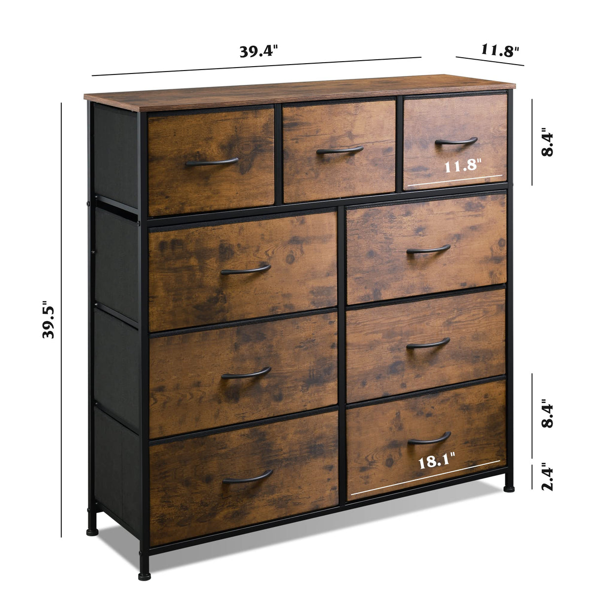 9-Drawer Dresser, Fabric Storage Tower for Bedroom, Hallway, Closet