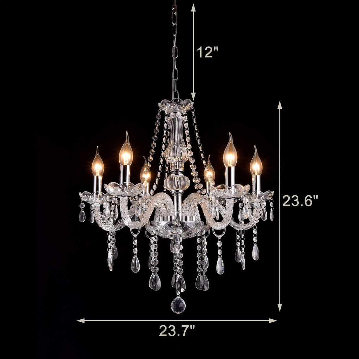 Modern Elegant 6 Lights K9 Crystal Glass Chandelier Pendant Ceiling