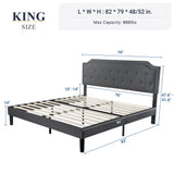 Upholstered King Size Platform Bed Frame with Adjustable and Curved Corner Design