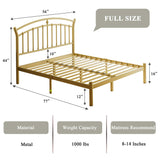 Full Size Metal Platform Bed Frame with Retro Headboard, 12" Under-Bed Storage