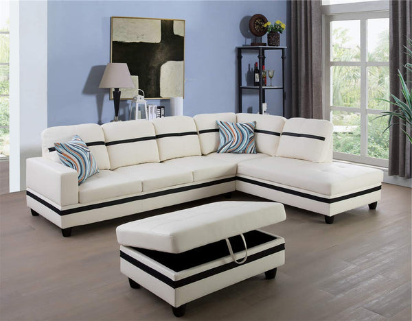 Furniture Sectional Sofa Set, Living Room Sofa Set, Leather Sectional Sofa, Black & Ivory White Sofa Set