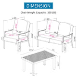 Conversation Set 4 Pieces, Metal Outdoor Patio Furniture with Coffee Table