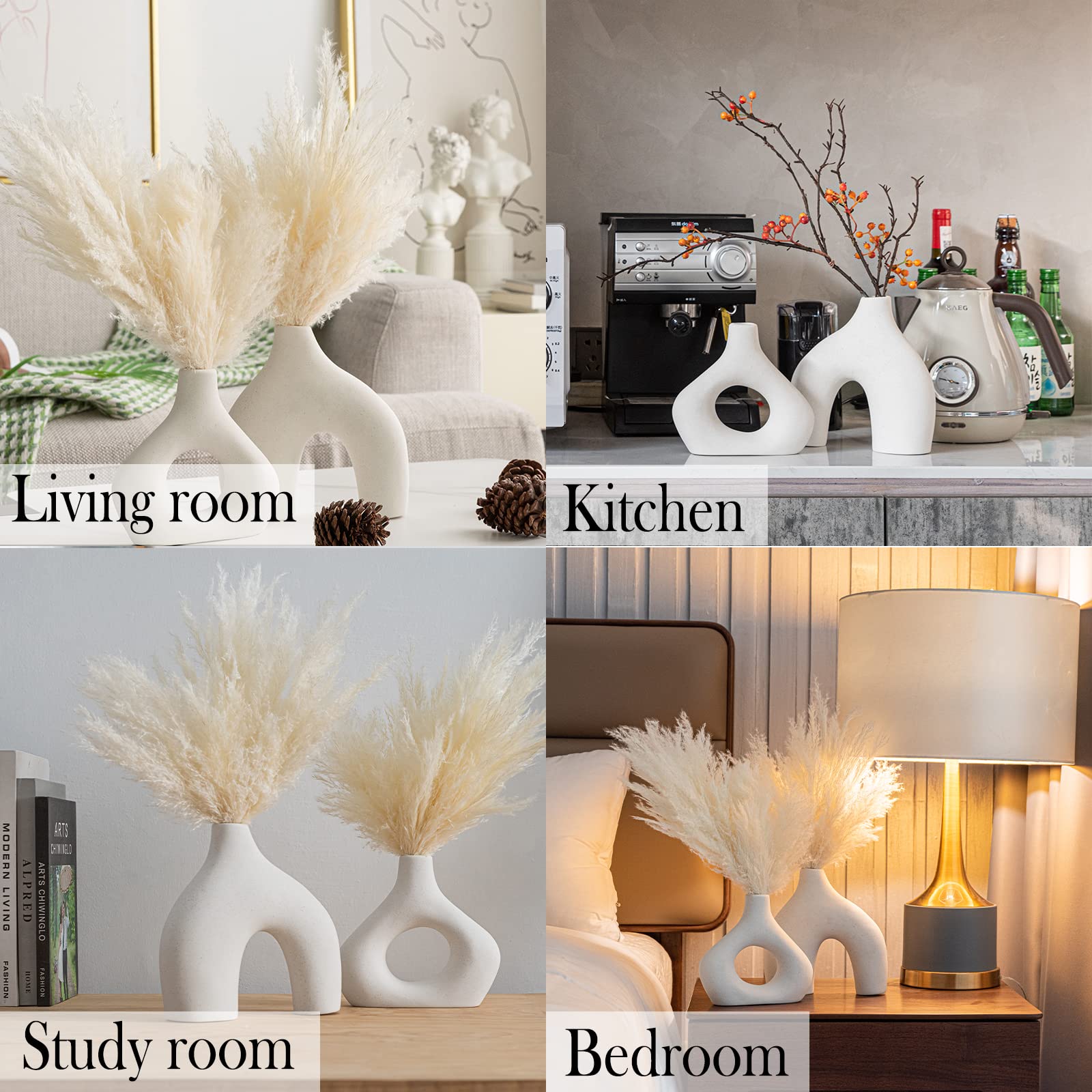 White Ceramic Vase Set of 2 for Modern Home Decor