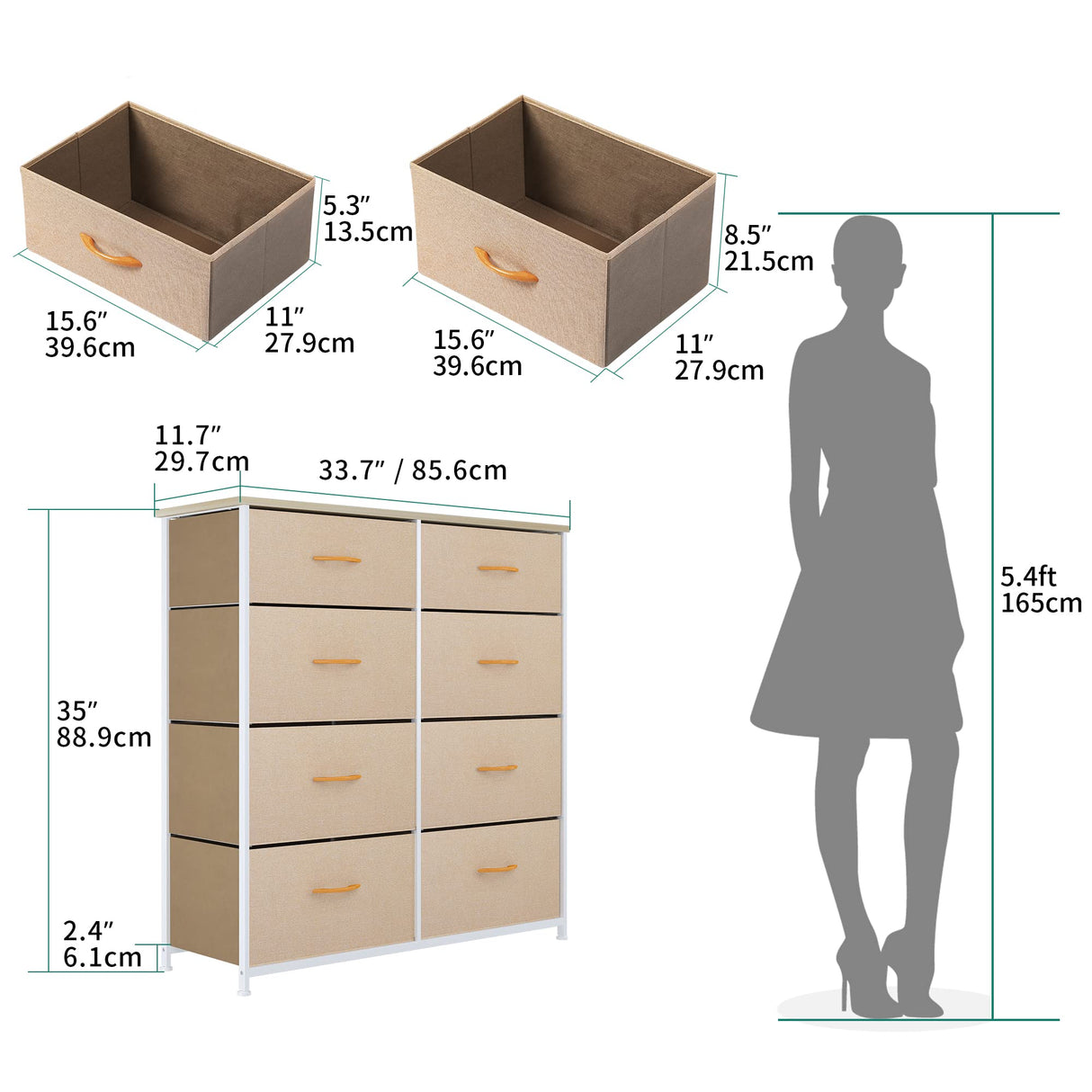 Dresser for Bedroom, Tall Dresser with 8 Drawers