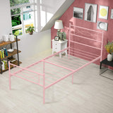 Pink Twin Bed Frame for Girls, Mattress Foundation Support with Headboard