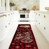 Buffalo Plaid Snow Santa Claus Christmas Kitchen Rugs Set of 2