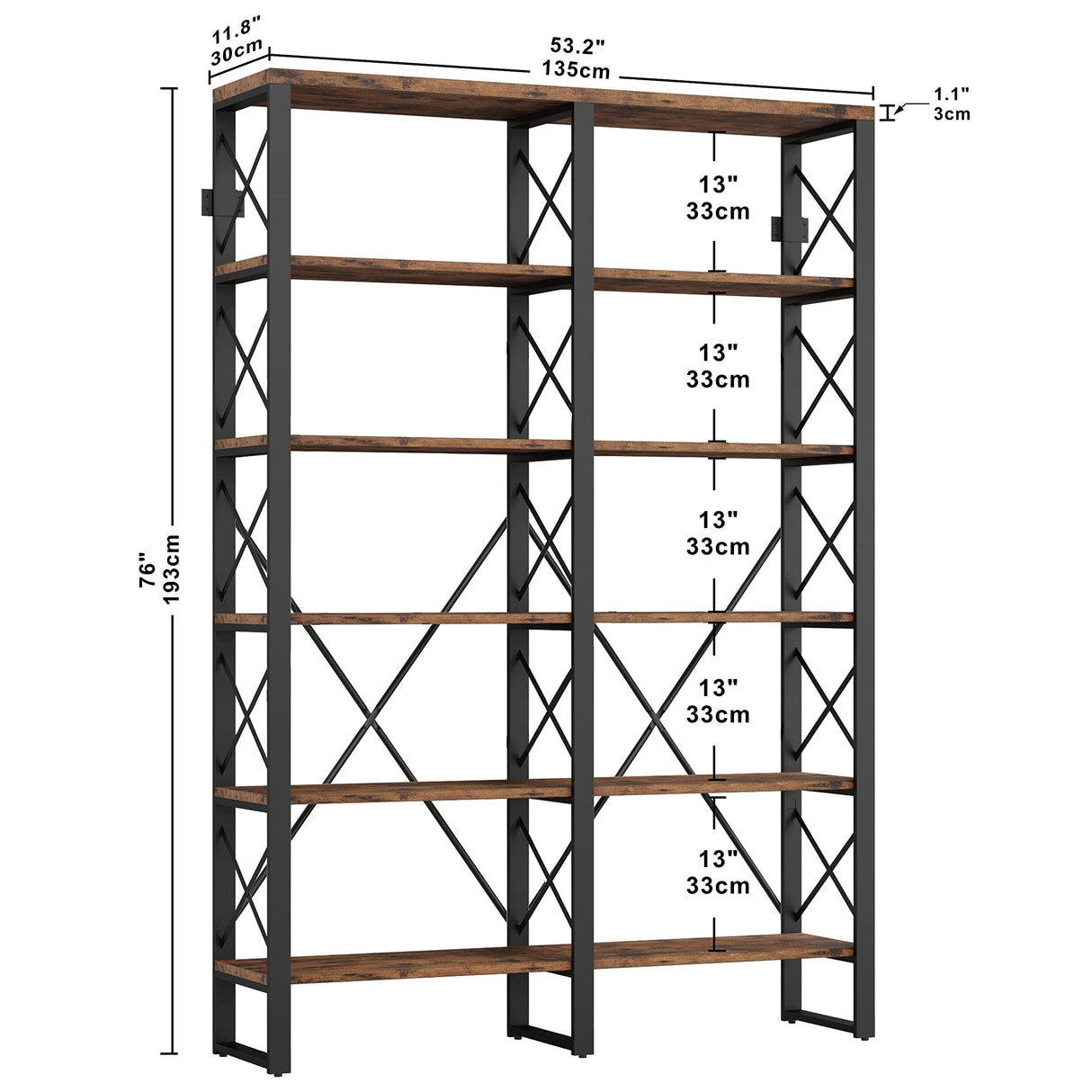 Open Large Bookcase, Industrial Style Shelves