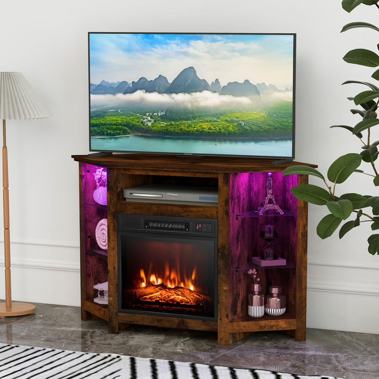 Corner Fireplace TV Stand with LED Lights for TVs up to 50