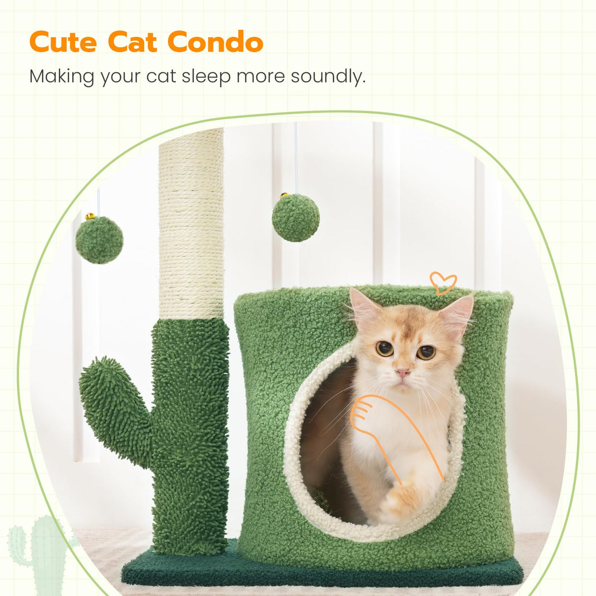 HOOBRO Cactus Cat Tree, Small Cat Tower for Indoor Cats, Cute Cat Tree for Kittens Under 8 LB, Green Cat Condo with Cat Scratching Post, Cat House with Dangling Bell Balls