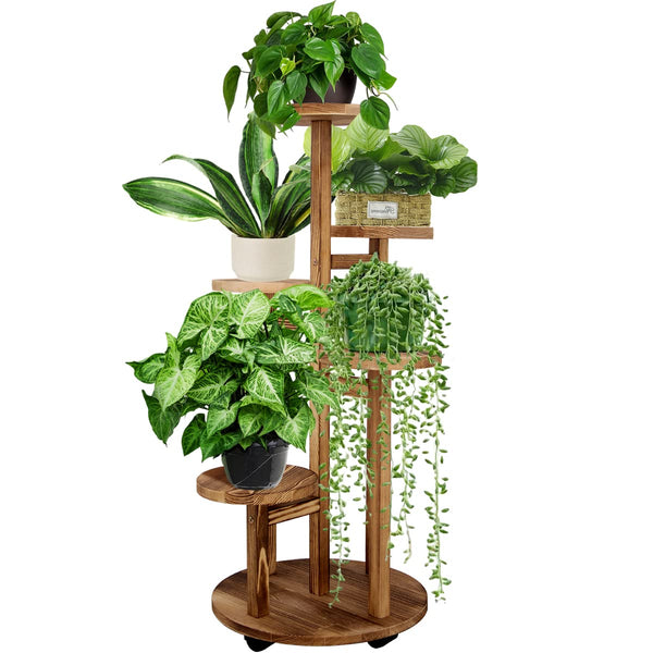 5 Tiered Tall Plant Stand for Indoor Outdoor, Wood Plant Shelf Corner Display Rack
