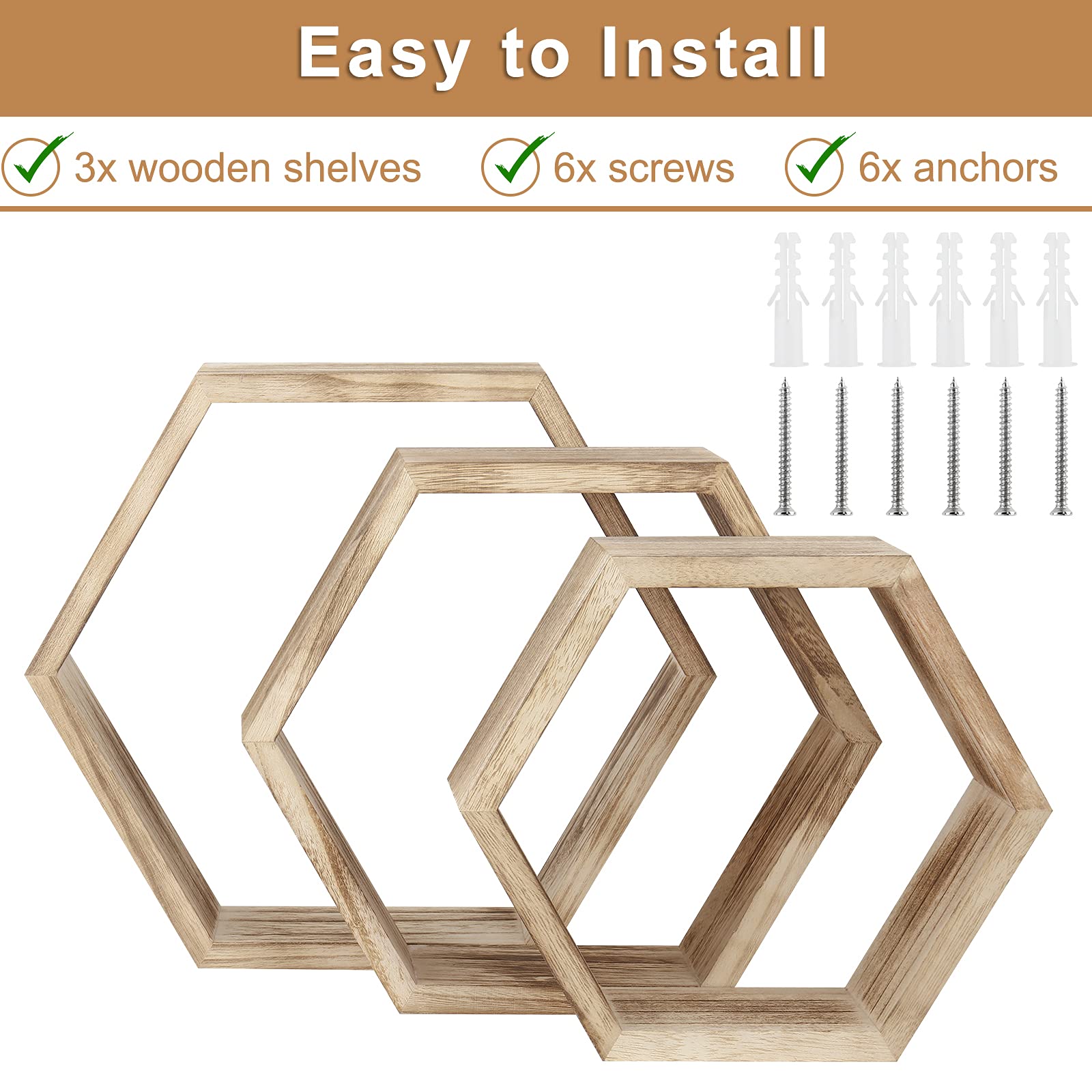 Floating Shelves Wall Mounted Set of  Wood Farmhouse Storage Honeycomb Wall Shelf